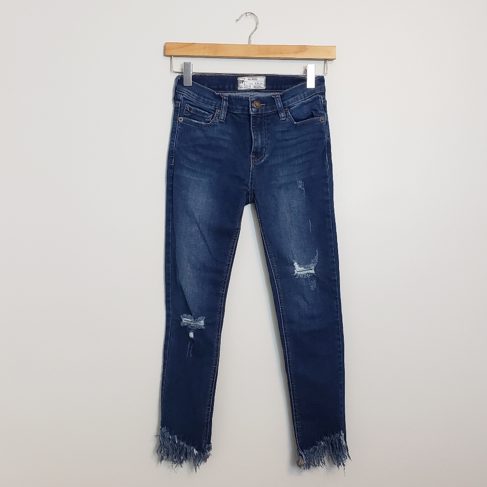 Free People Cropped Distressed Hem Skinny Jeans